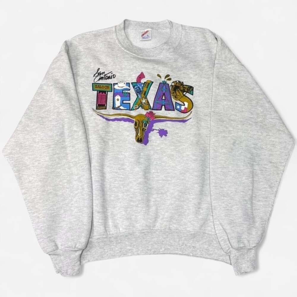 Jerzees Texas San Antonio Saloon Sweatshirt Size L Vintage Gray